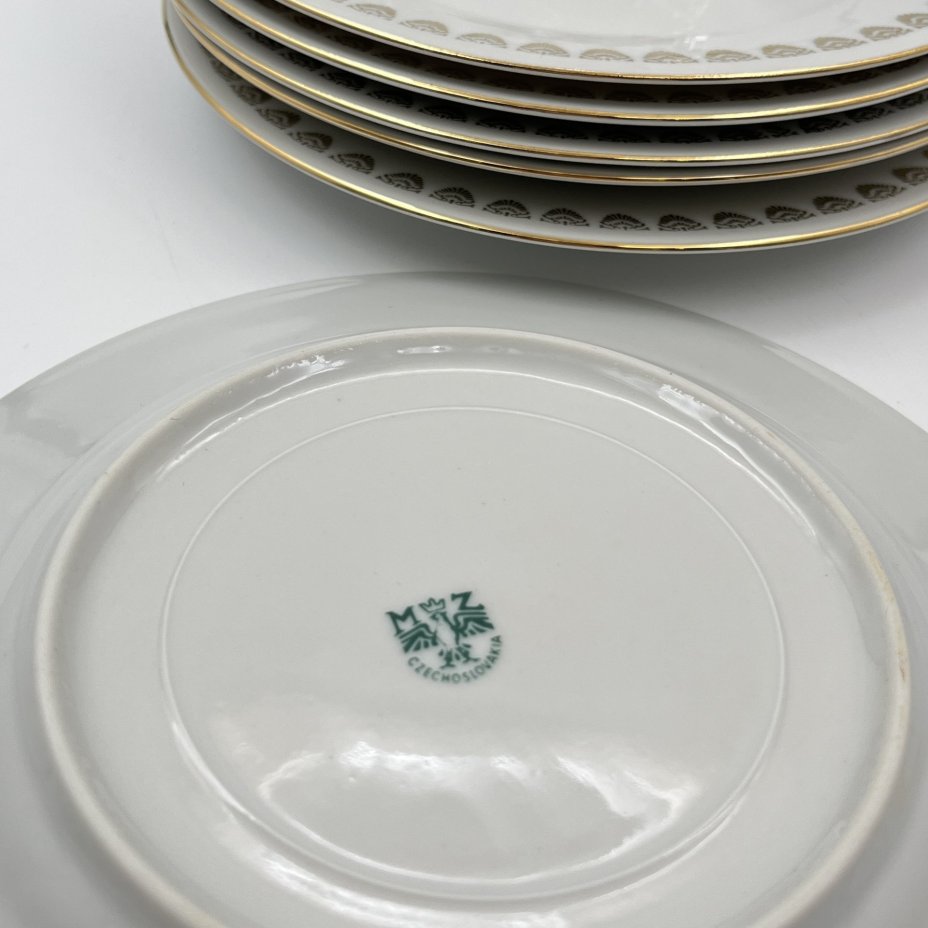 Набор из шести десертных/закусочных тарелок с цветочным декором, фарфор, деколь, золочение, Moritz Zdekauer (MZ), Чехословакия, 1970-1990 гг.