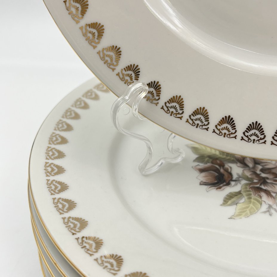 Набор из шести десертных/закусочных тарелок с цветочным декором, фарфор, деколь, золочение, Moritz Zdekauer (MZ), Чехословакия, 1970-1990 гг., Moritz Zdekauer (MZ)