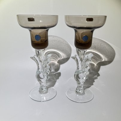 Набор из 2 подсвечников с фигурной ножкой, цветное стекло, СССР, 1980-1990 гг.