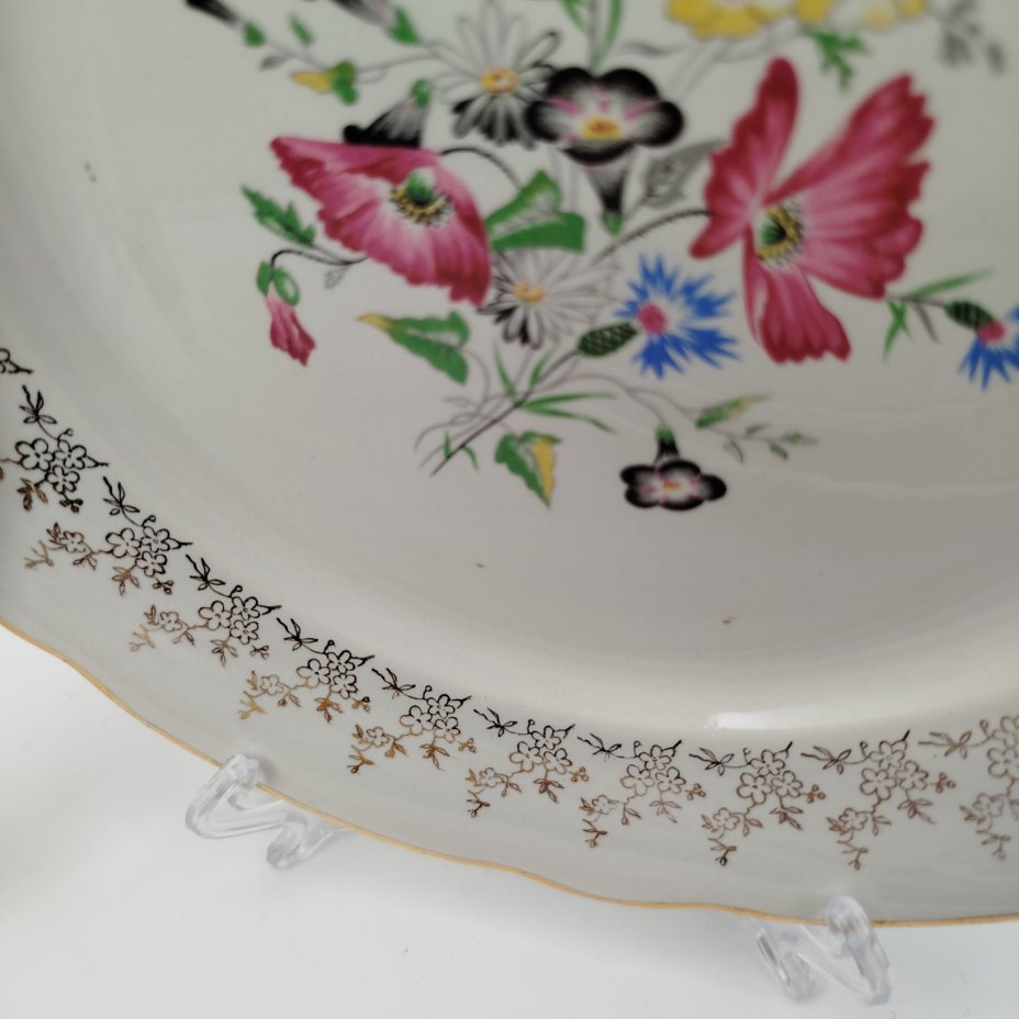 Набор тарелок на 6 персон с цветочным декором, фаянс, деколь, золочение, Sarreguemines, Франция, 1920-1950 гг.