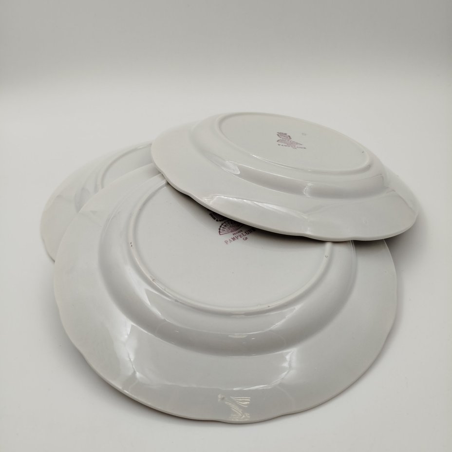 Набор тарелок на 6 персон с цветочным декором, фаянс, деколь, золочение, Sarreguemines, Франция, 1920-1950 гг.