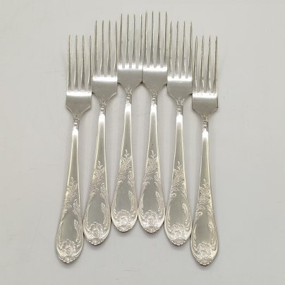 Набор вилок с растительным декором на 6 персон, мНЦ (медь-никель-цинк), Вольнянский завод столовых приборов им. Шевченко (ЗiШ, ЗиШ), СССР, 1960-1990 гг.