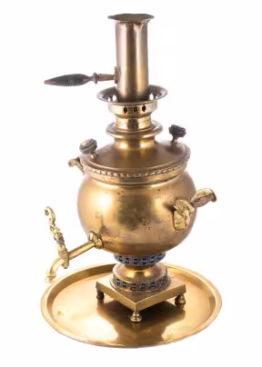 Самовар "шар" на 3,5 литра с подносом, латунь, дерево, Российская Империя, 1880-1917 гг.
