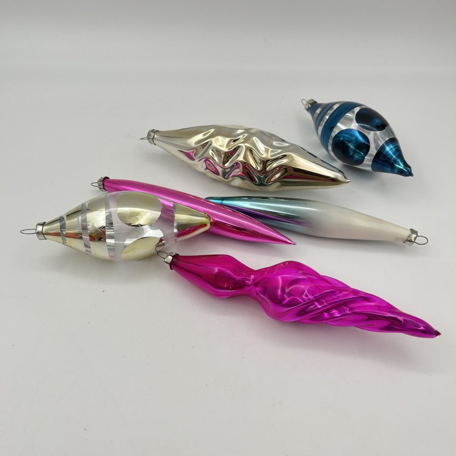 Набор винтажных ёлочных игрушек "Сосульки" (6 шт.), стекло, краска, металл, СССР, 1950-1980 гг.