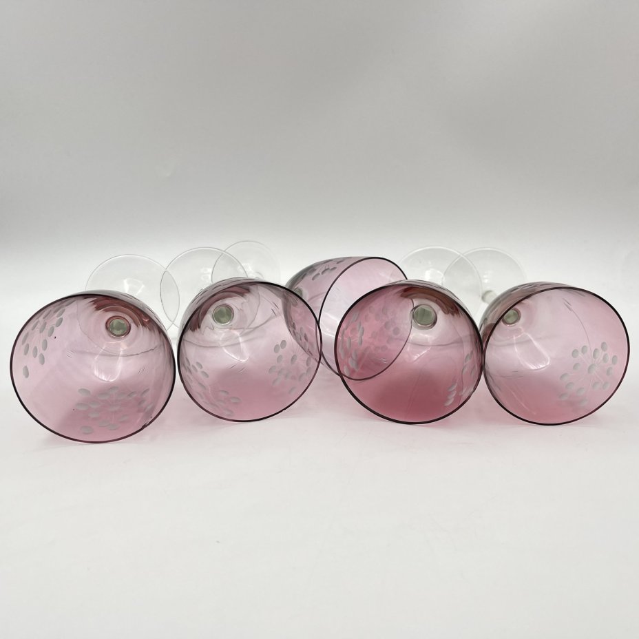 Набор бокалов "Одуванчики" ("Снежинки") на прозрачной ножке на 5 персон, марганцевое стекло, резьба