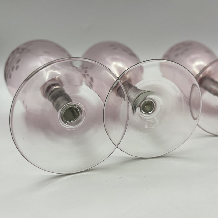 Набор бокалов "Одуванчики" ("Снежинки") на прозрачной ножке на 5 персон, марганцевое стекло, резьба