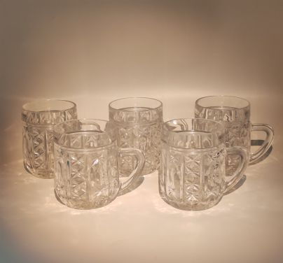 Набор из 5-ти миниатюрных кружек с рельефным декором, хрусталь, пресс, Дятьковский хрустальный завод, СССР, 1970-1990 гг.