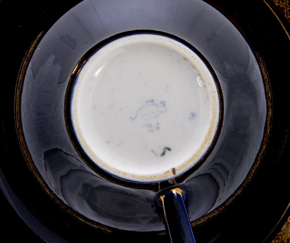 Чайная пара с геометрическим декором, фарфор, кобальт, золочение, Ленинградский фарфоровый завод ("ЛФЗ"), СССР, 1960-1980 гг., Ленинградский фарфоровый завод (ЛФЗ)