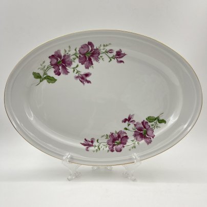 Блюдо овальное, украшенное цветочным декором, фарфор, деколь, золочение, Freiberger Porzellan, ГДР, 1970-1995 гг.