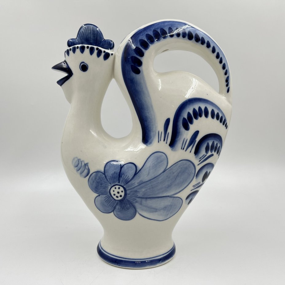 Штоф "Петух", фарфор, роспись, Объединение «Гжель», СССР, 1972-1985 гг., Объединение «Гжель»