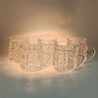 Набор из 5-ти миниатюрных кружек с рельефным декором, хрусталь, пресс, Дятьковский хрустальный завод, СССР, 1970-1990 гг.