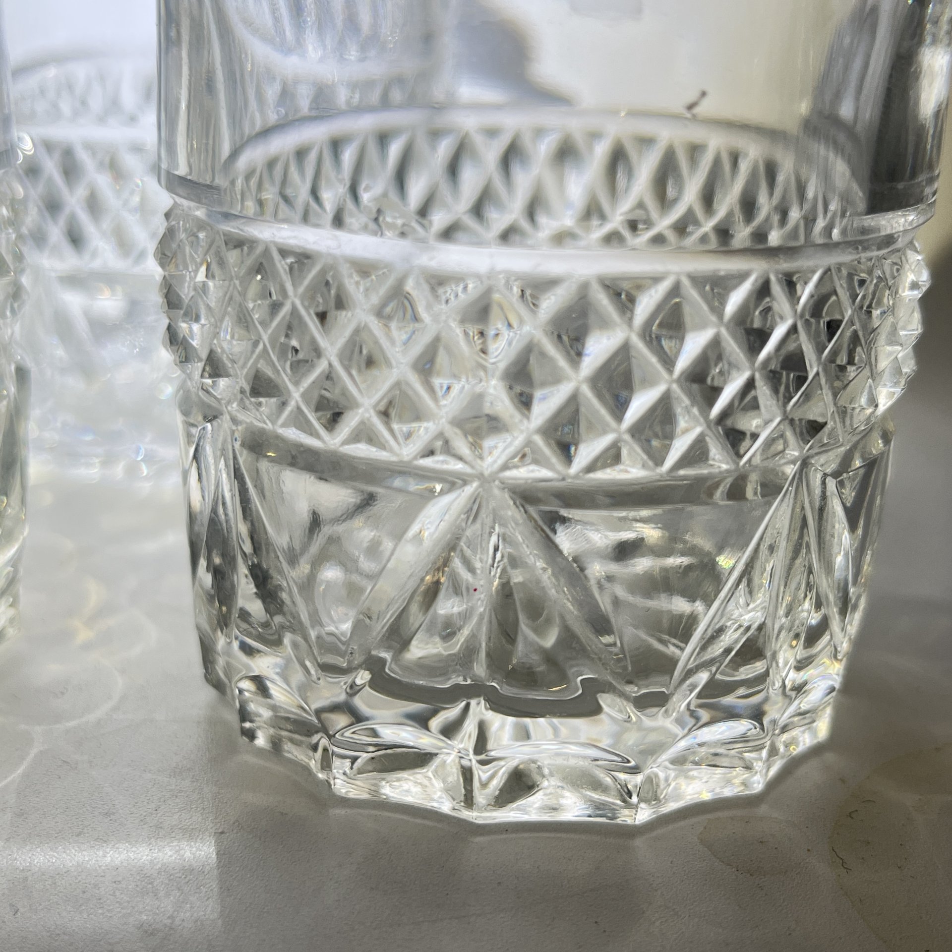 Набор из 3 больших стопок с резным геометрическим декором, хрусталь, алмазная грань, СССР, 1970-1990 гг.