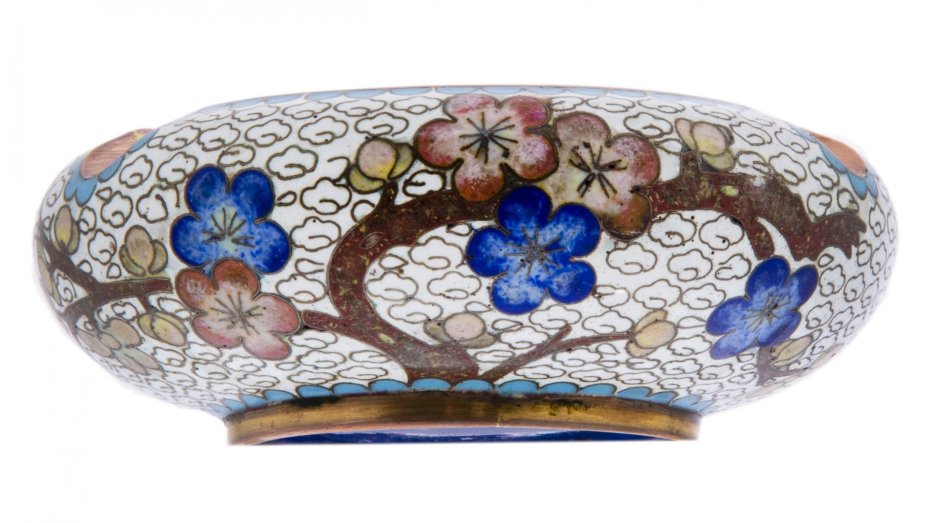 Пепельница с фигурным туловом "Сакура", техника клуазоне, медь, Китай, 1970-1980 гг.
