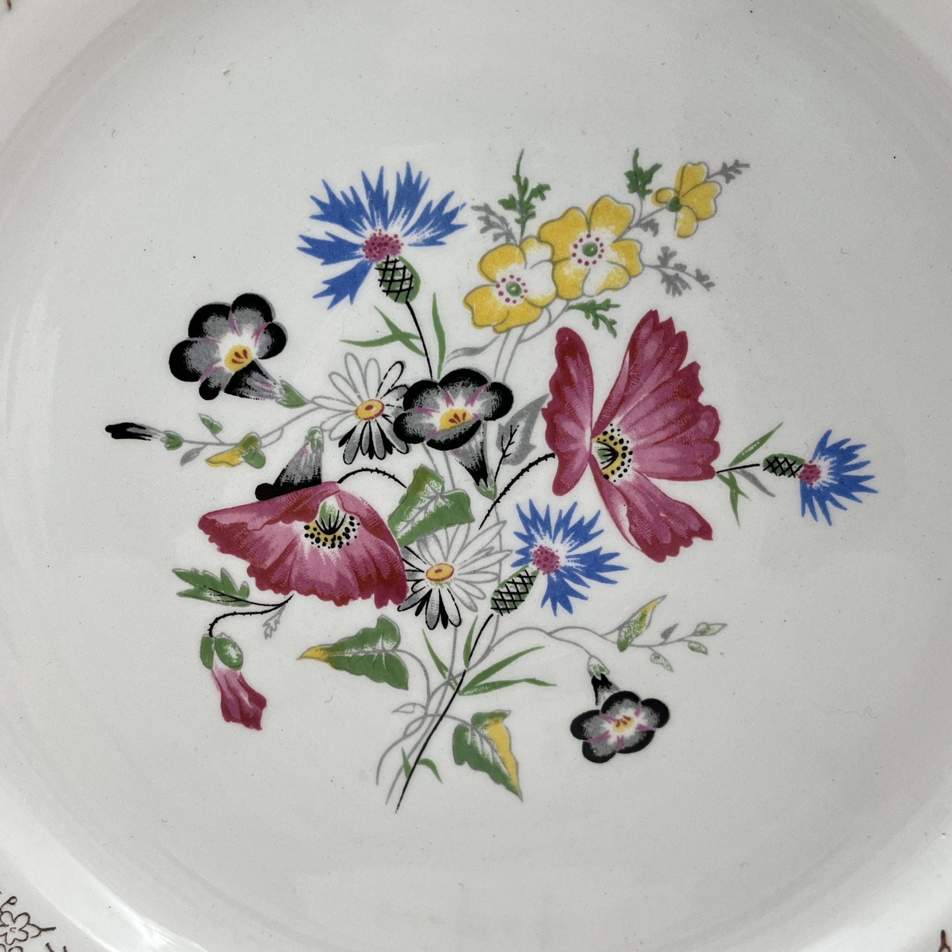 Набор тарелок на 6 персон с цветочным декором, фаянс, деколь, золочение, Sarreguemines, Франция, 1920-1950 гг.