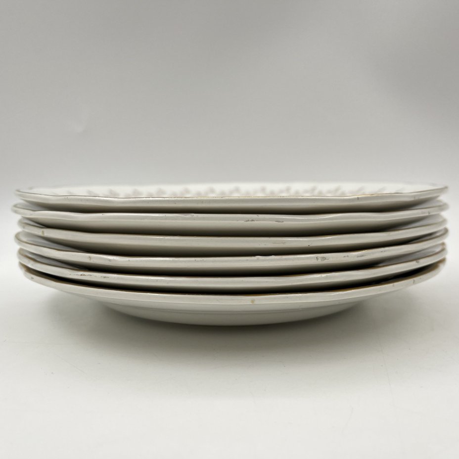 Набор тарелок на 6 персон с цветочным декором, фаянс, деколь, золочение, Sarreguemines, Франция, 1920-1950 гг.