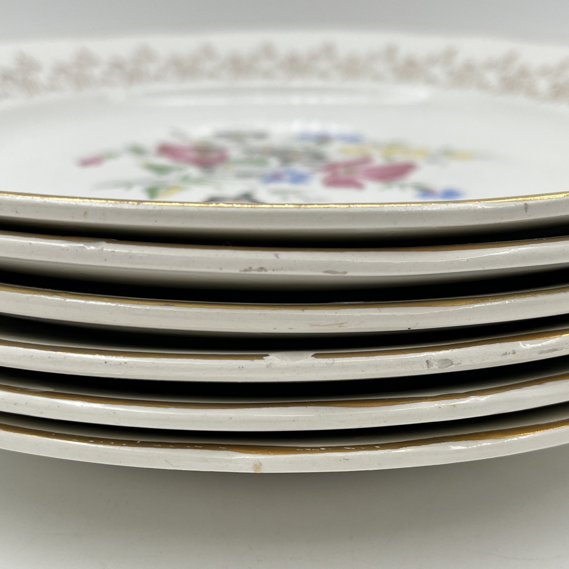 Набор тарелок на 6 персон с цветочным декором, фаянс, деколь, золочение, Sarreguemines, Франция, 1920-1950 гг.