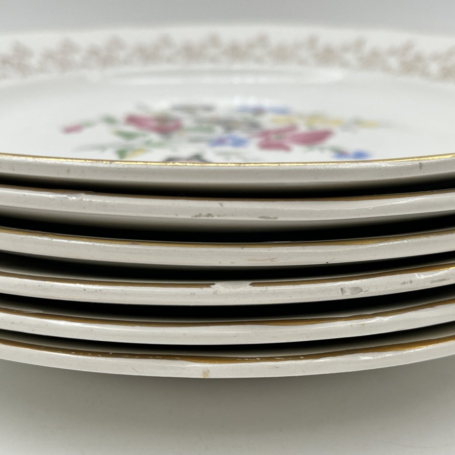 Набор тарелок на 6 персон с цветочным декором, фаянс, деколь, золочение, Sarreguemines, Франция, 1920-1950 гг.