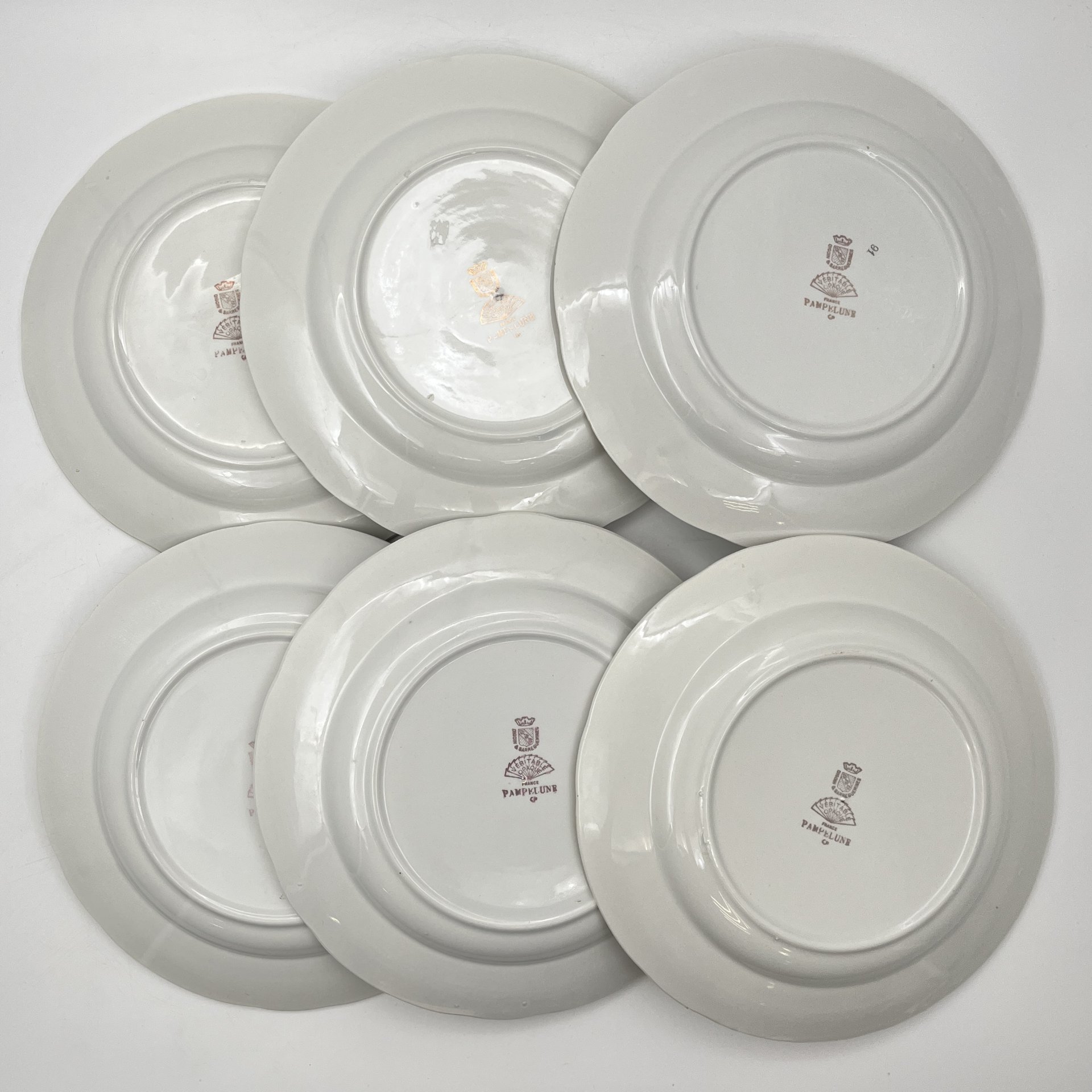 Набор тарелок на 6 персон с цветочным декором, фаянс, деколь, золочение, Sarreguemines, Франция, 1920-1950 гг.