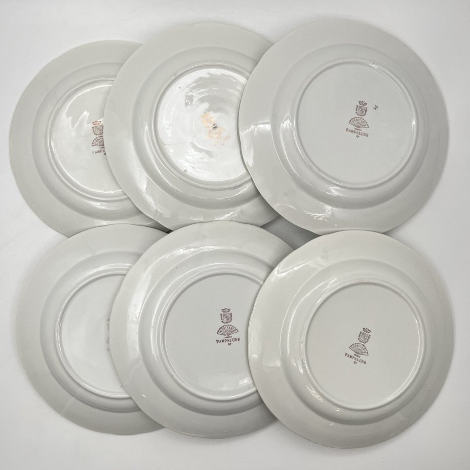 Набор тарелок на 6 персон с цветочным декором, фаянс, деколь, золочение, Sarreguemines, Франция, 1920-1950 гг.