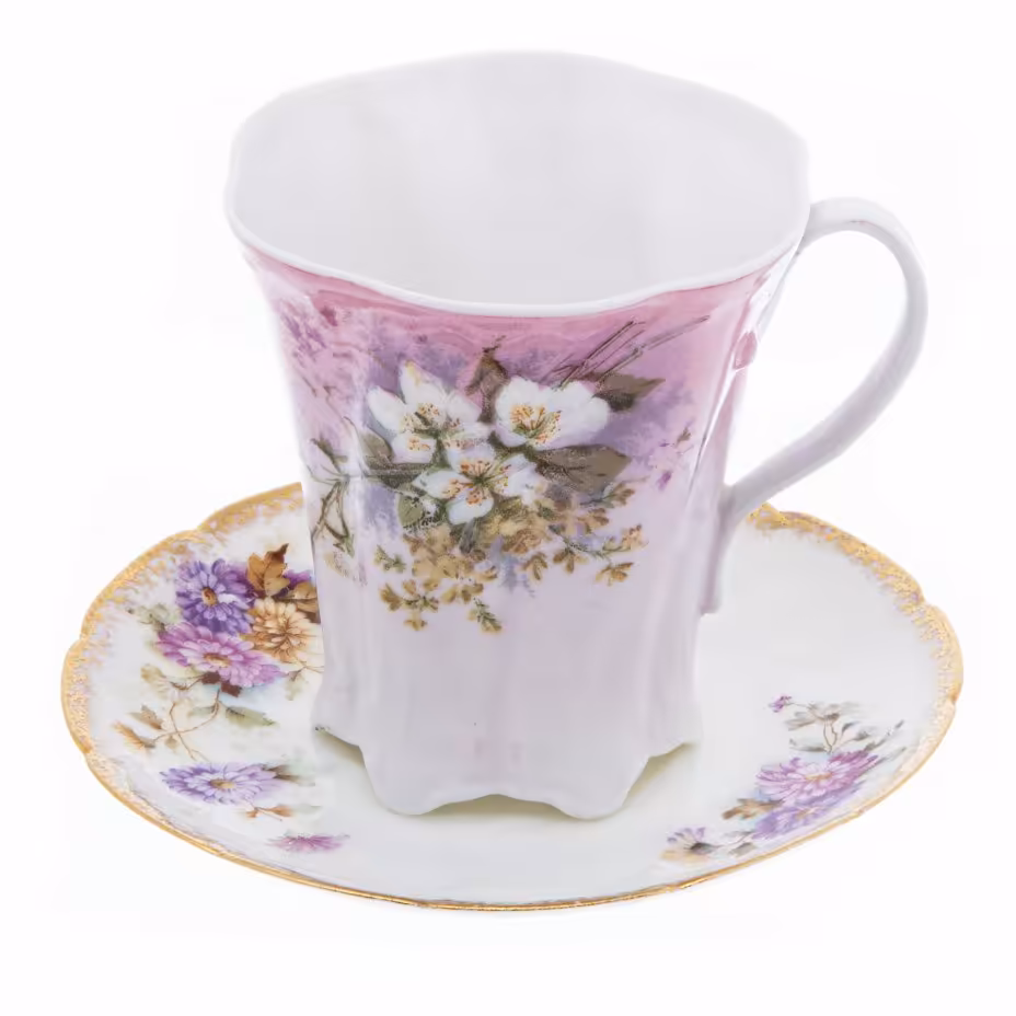 Пара кофейная с нежным цветочным декором (в подборе), фарфор, деколь, золочение, Западная Европа, 1890-1910 гг.