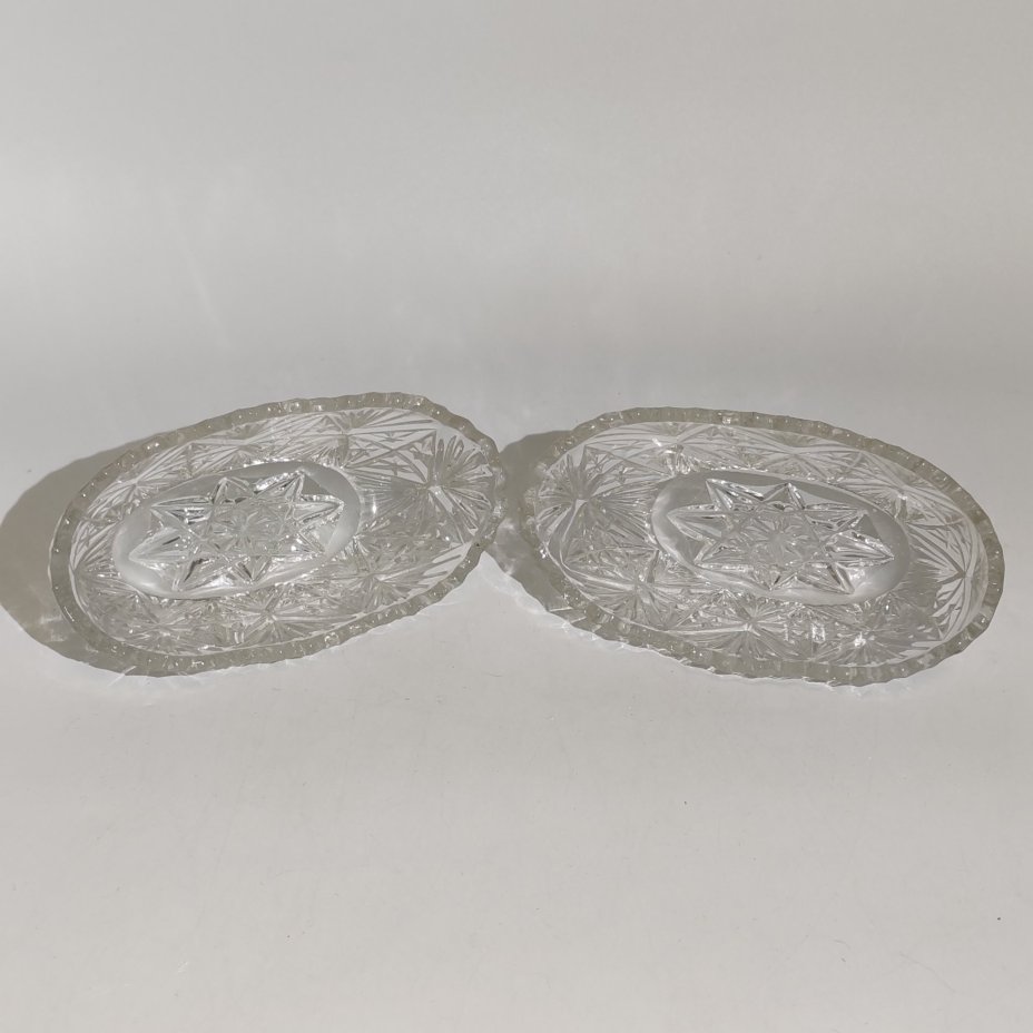 Набор из 2-х икорниц с рельефным декором, хрусталь, СССР, 1970-1990 гг.