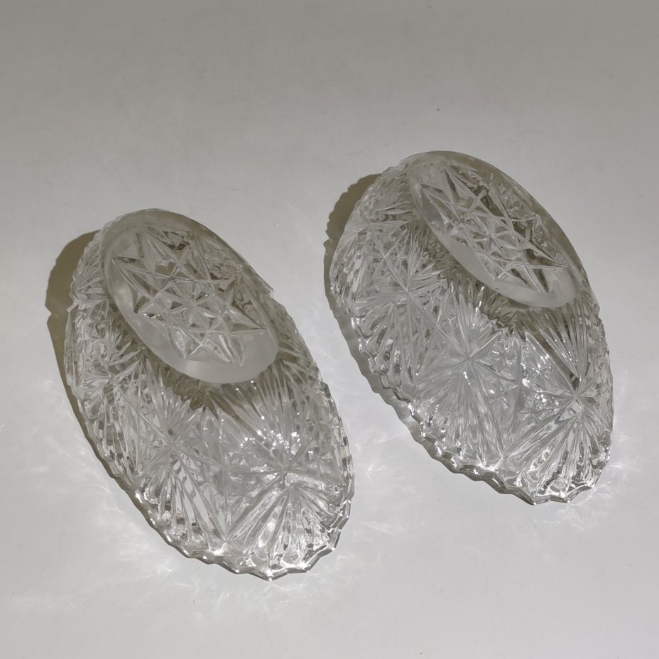 Набор из 2-х икорниц с рельефным декором, хрусталь, СССР, 1970-1990 гг.