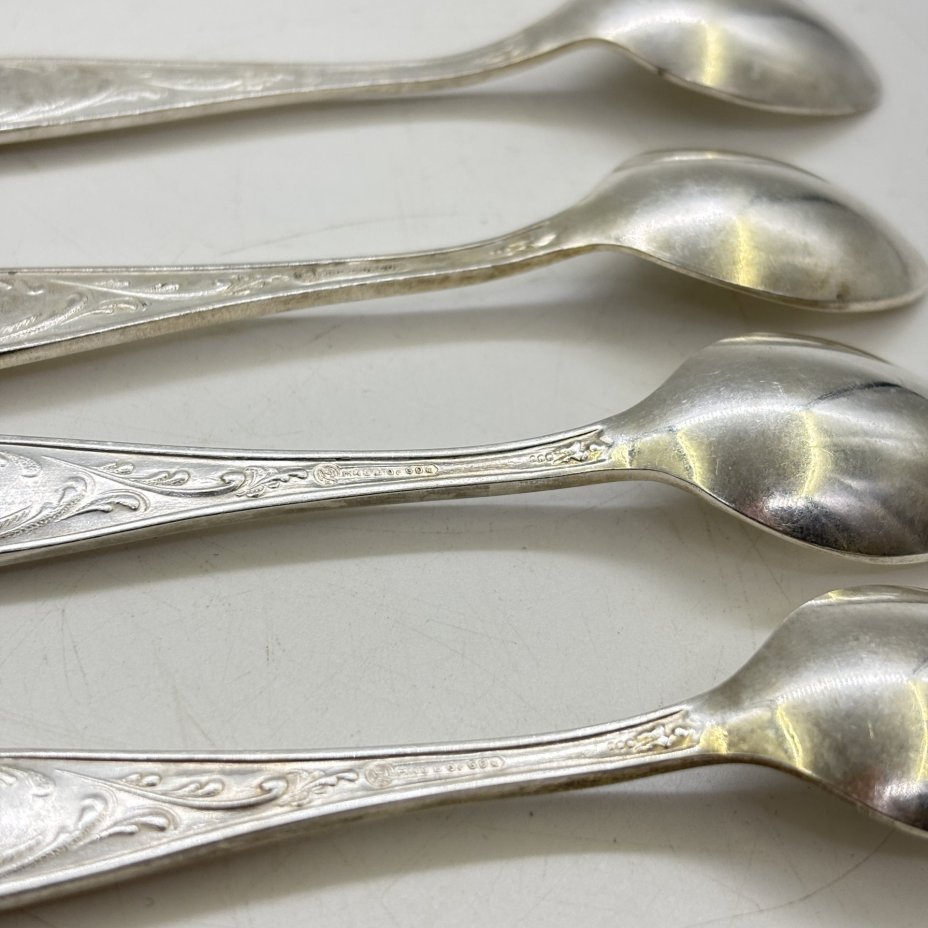 Набор кофейных ложек с растительным декором на 6 персон, мНЦ (медь-никель-цинк), Кольчугинский завод цветных металлов, СССР, 1960-1980 гг.