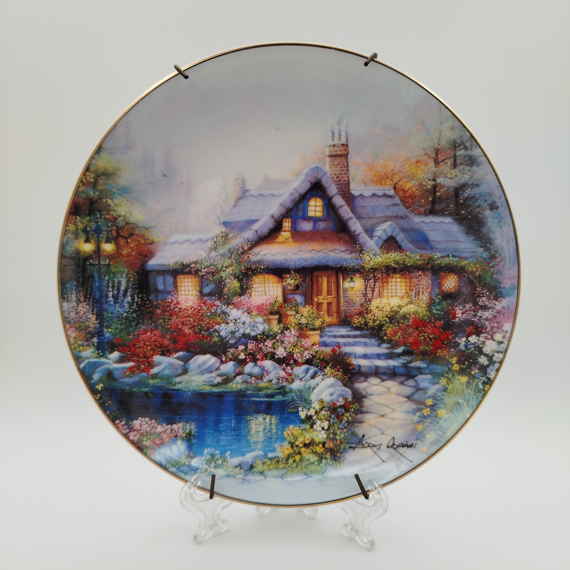 Настенная декоративная тарелка "The Cottage on Rosetree Pond "с подвесным механизмом, Royal Doulton