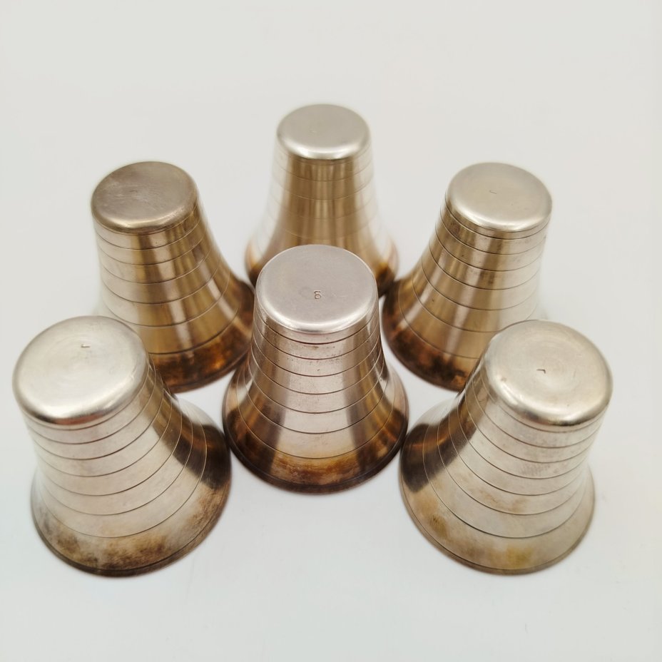 Набор для крепких напитков из 6 стопок и подноса, мельхиор (медь-никель), СССР, 1970-1990 гг.