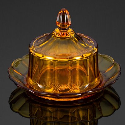 Ваза для десертов (Блюдо для подачи сыра), стекло, пресс (luxval), Val Saint Lambert, Бельгия, 1935-1950 гг., Val Saint Lambert