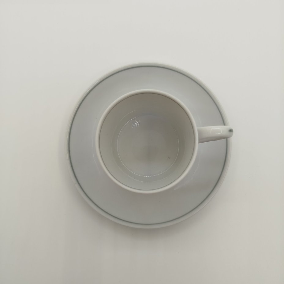 Кофейная пара сувенирная, украшенная гербом города Prenzlau, фарфор, деколь с подрисовкой, обводка, Kahla, ГДР, 1950-1960 гг.