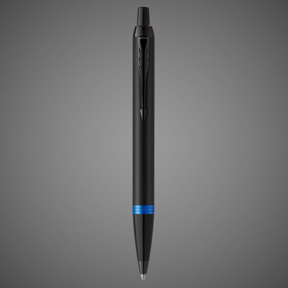 Шариковая ручка Parker IM Vibrant Rings Flame Blue,стержень: M, цвет чернил: Blue, в подарочной упаковке., Лаки и смолы: лак, латунь