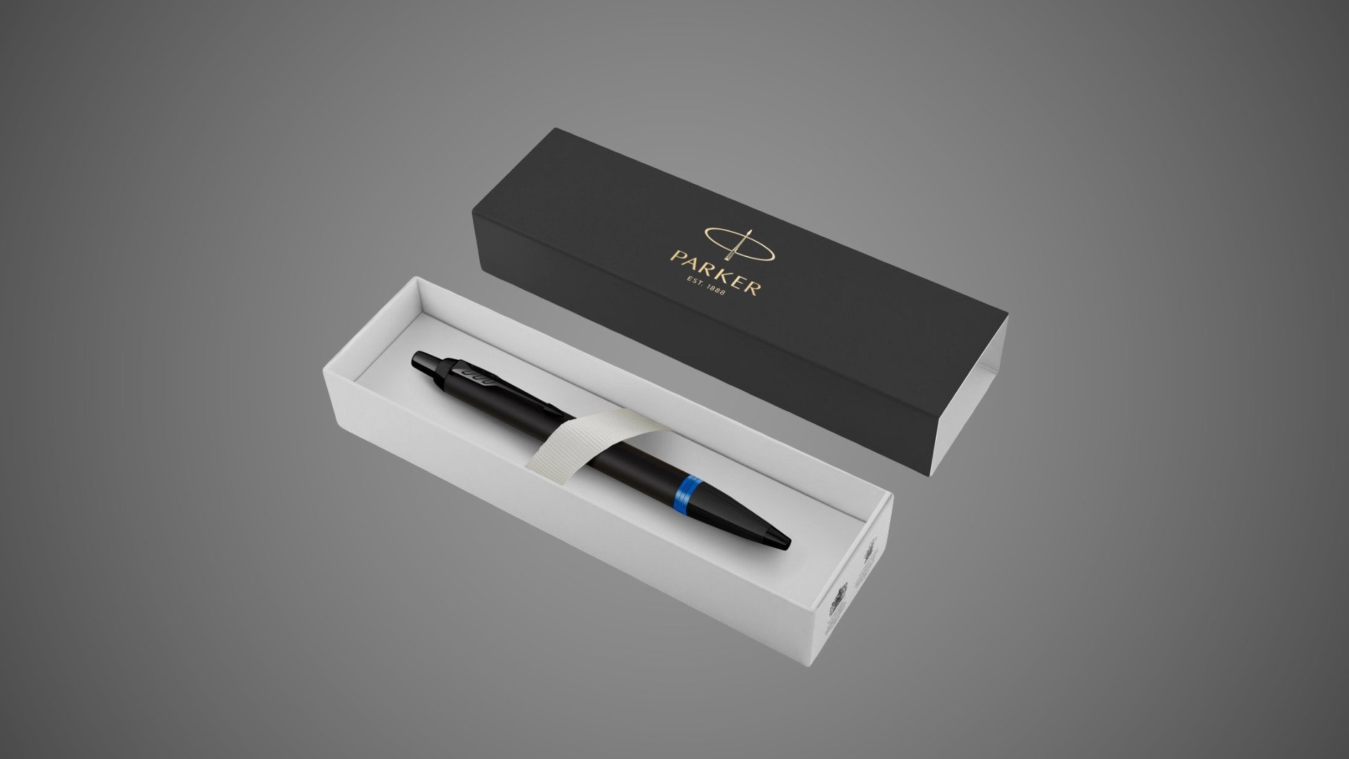 Шариковая ручка Parker IM Vibrant Rings Flame Blue,стержень: M, цвет чернил: Blue, в подарочной упаковке., Лаки и смолы: лак, латунь