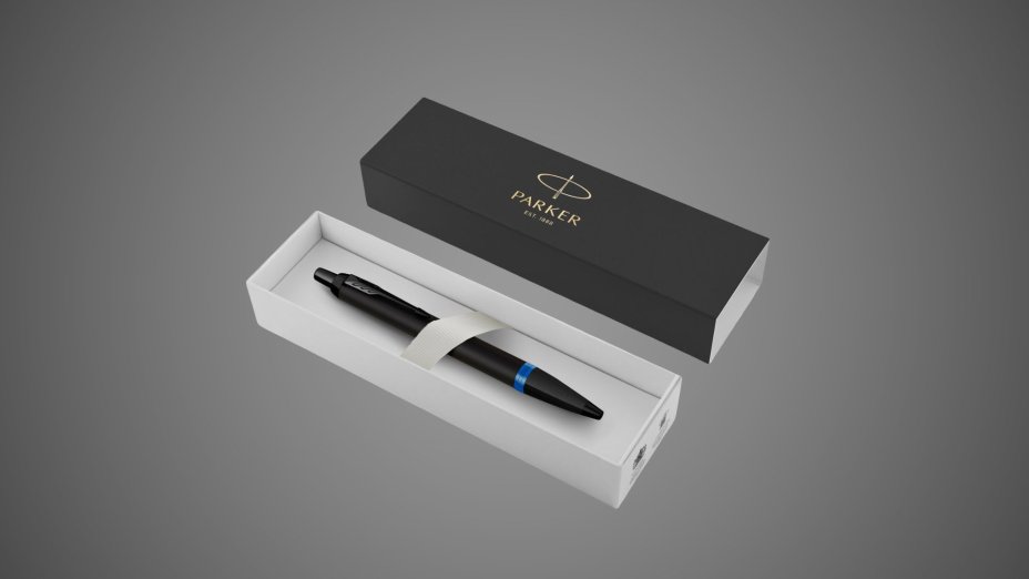 Шариковая ручка Parker IM Vibrant Rings Flame Blue,стержень: M, цвет чернил: Blue, в подарочной упаковке., Лаки и смолы: лак, латунь