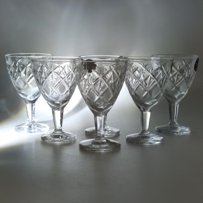 Набор из 6-ти рюмок с резным геометрическим декором, хрусталь, Дятьковский хрустальный завод, Россия, 1985-2015 гг.