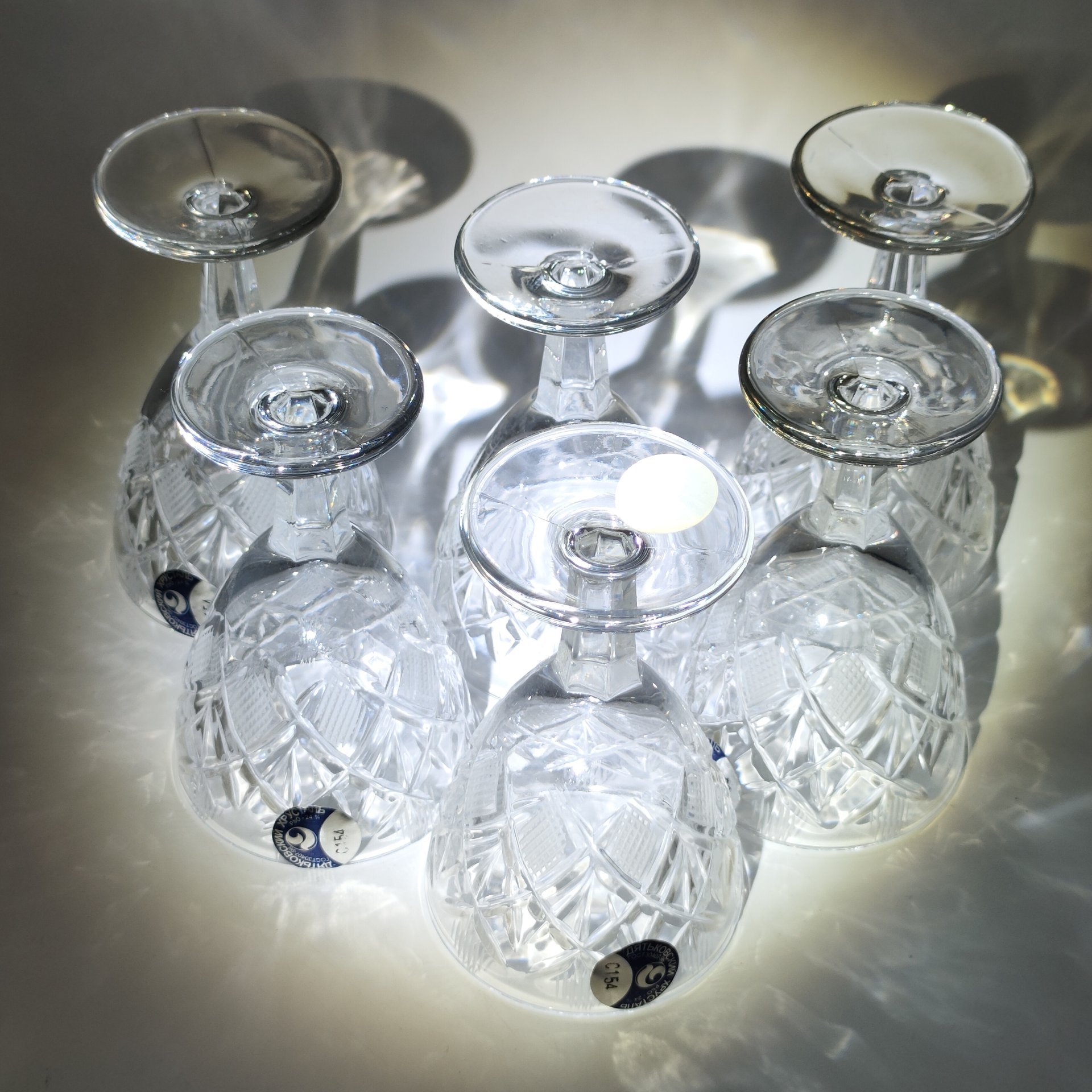 Набор из 6-ти рюмок с резным геометрическим декором, хрусталь, Дятьковский хрустальный завод, Россия, 1985-2015 гг.
