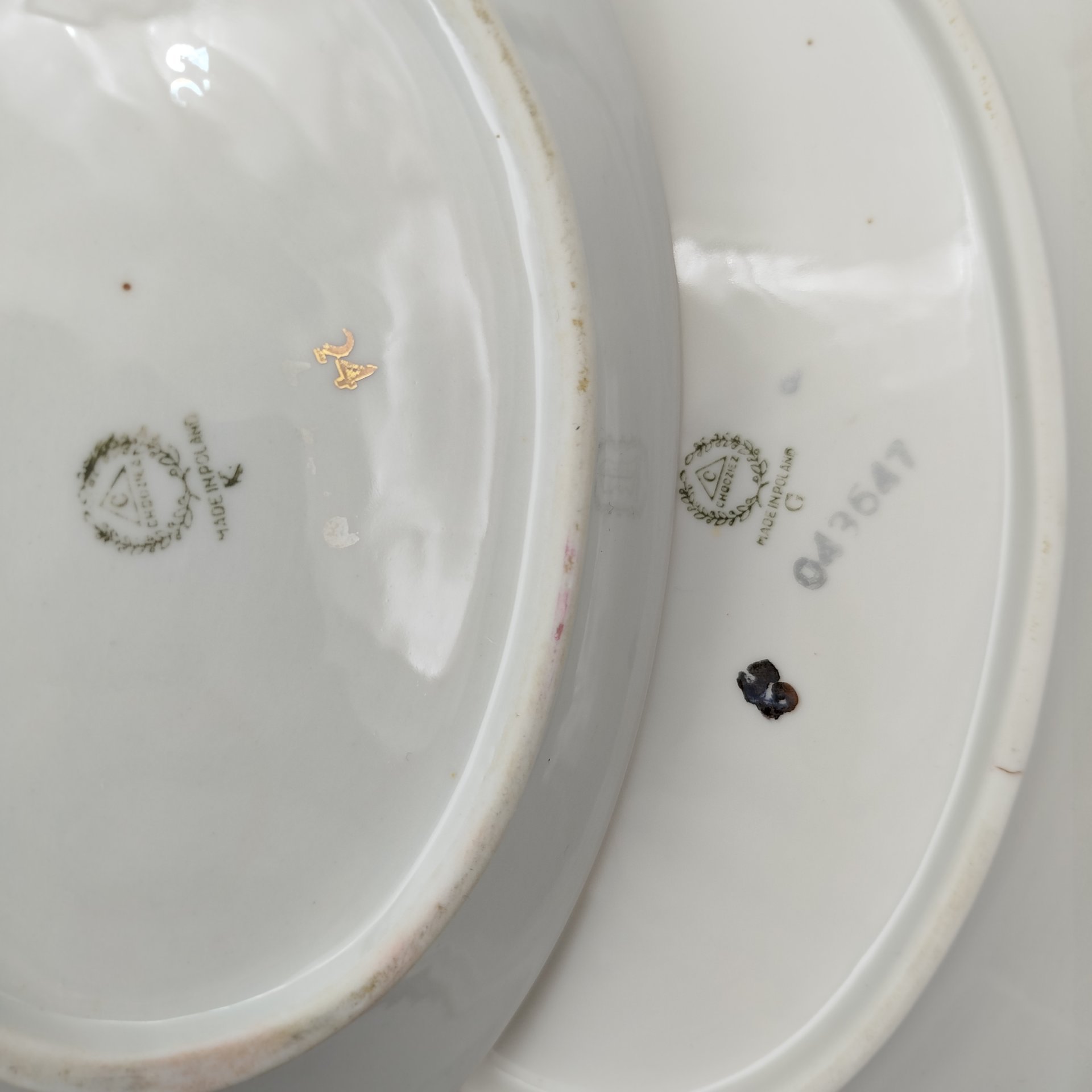 Набор из двух сервировочных блюд овальной формы, фарфор, деколь, золочение, Chodziez, Польша, 1964-1990 гг.