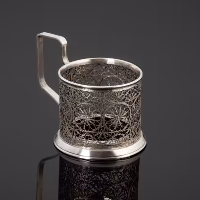 Подстаканник с ажурным цветочным декором, Мстерский завод художественных изделий «Ювелир»