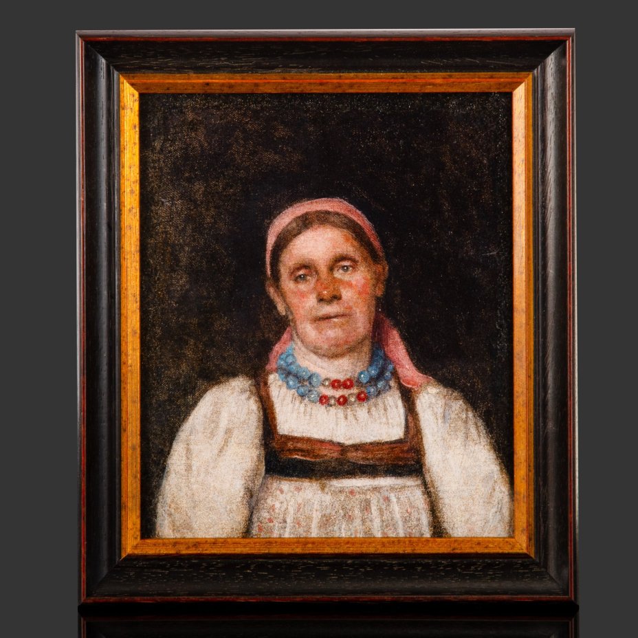 Картина "Портрет крестьянки" в раме, холст, масло, Российская империя, 1880-1910 гг.