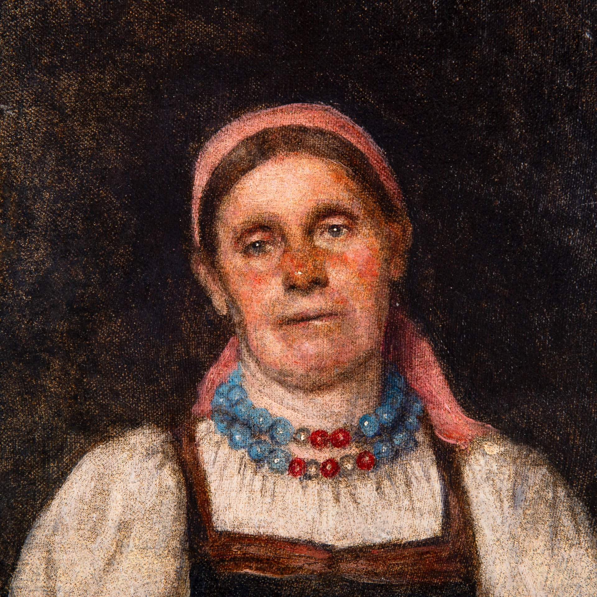 Картина "Портрет крестьянки" в раме, холст, масло, Российская империя, 1880-1910 гг.