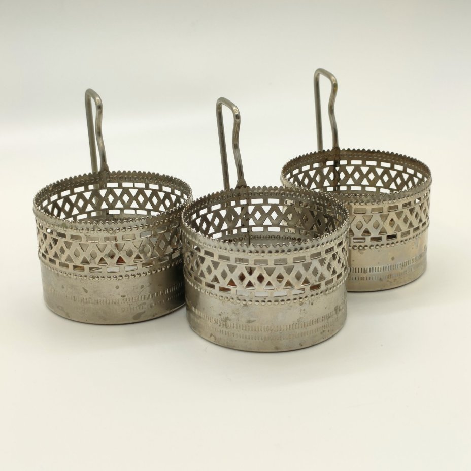 Набор из 3-х подстаканников с прорезным геометрическим декором, нержавеющая сталь