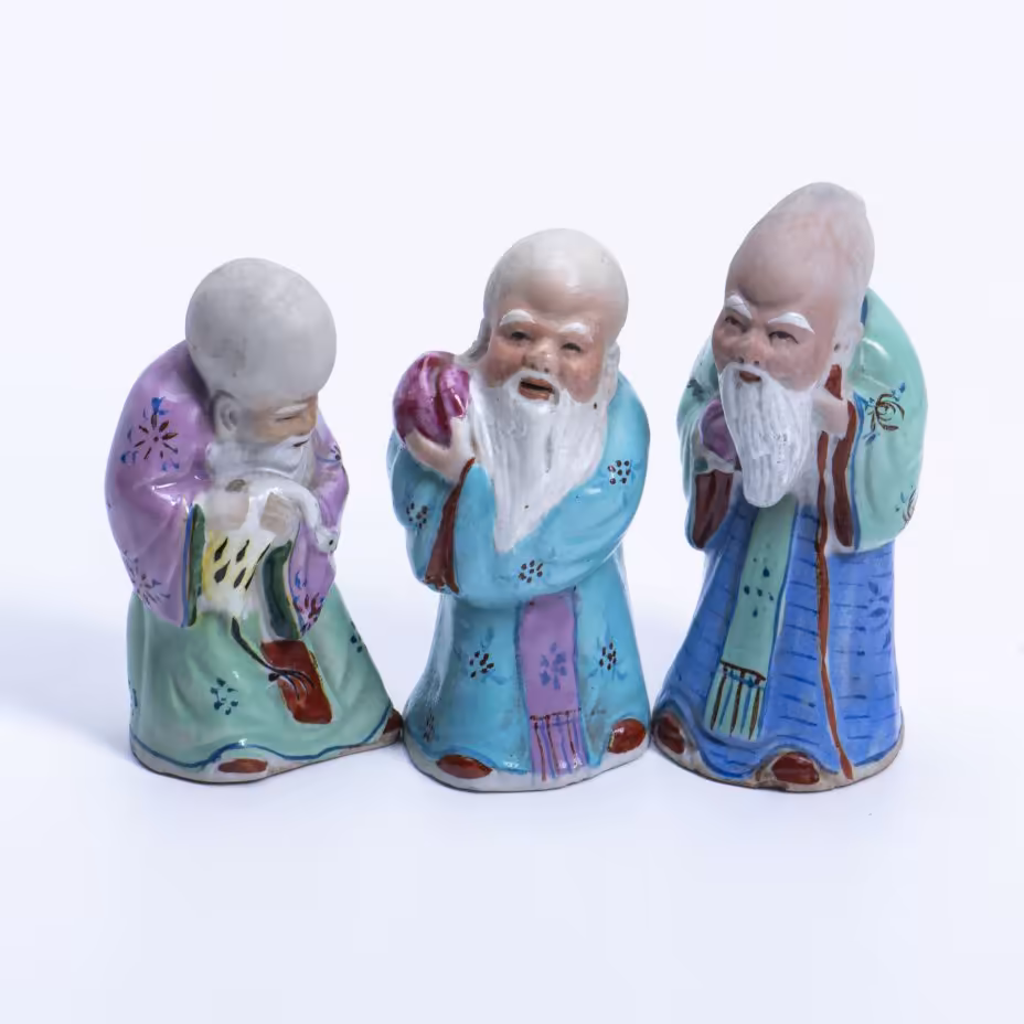 Набор из 3 статуэток "Шоу-син" (Бог долголетия), фарфор, роспись, Китай, 1950-1970 гг.