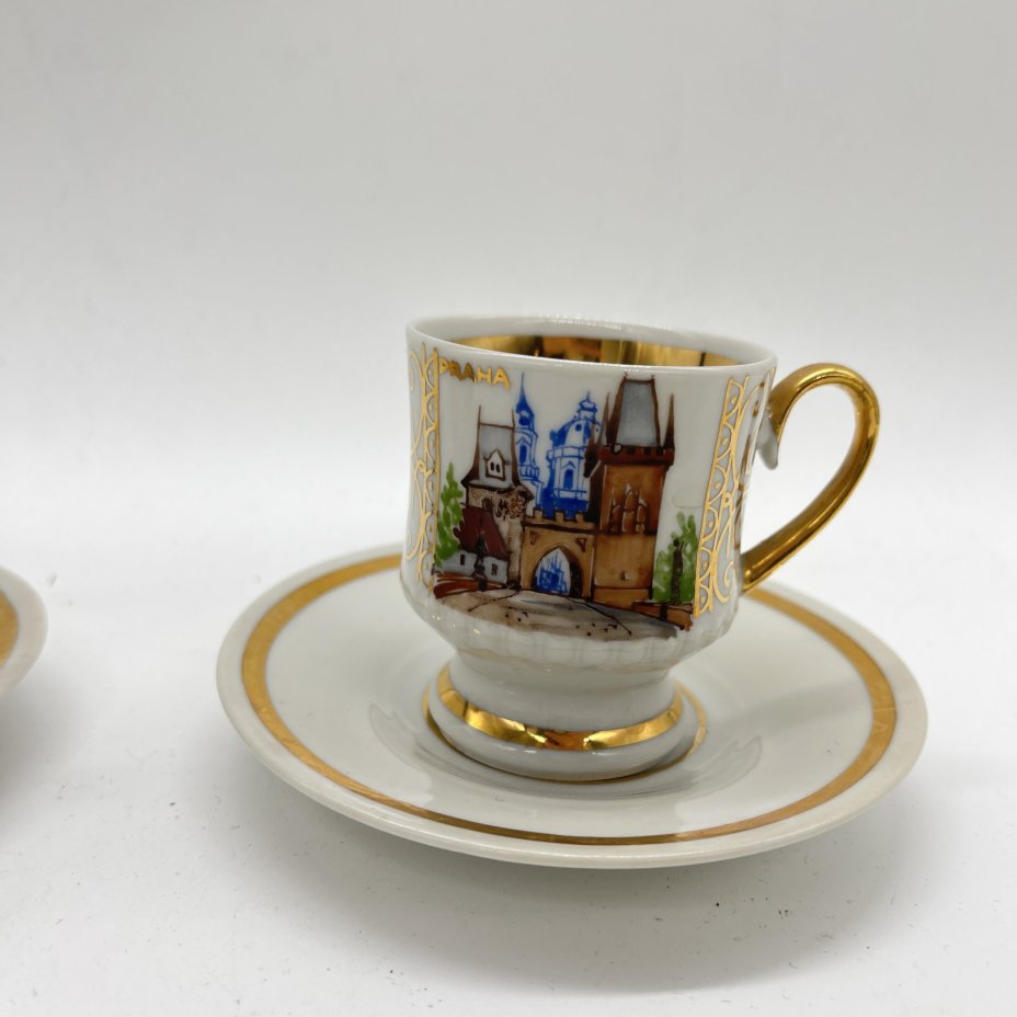 Набор из 2 кофейных пар с расписным изображением достопримечательностей Праги