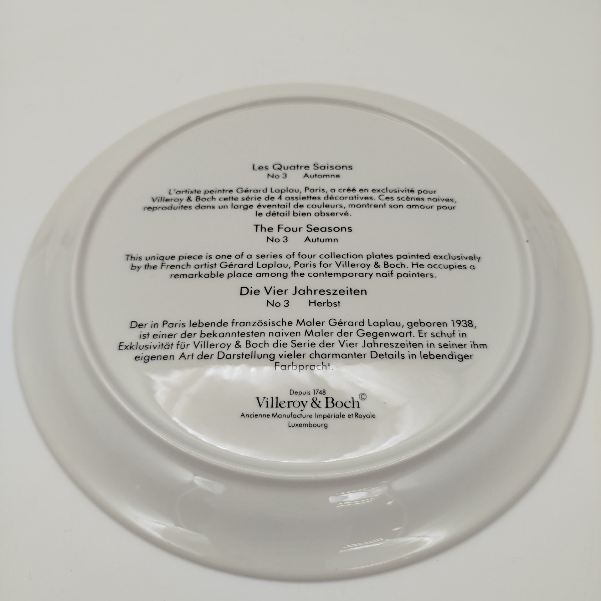 Тарелка декоративная "Осень" №3 из серии "Четыре времени года", художник Gerard Laplau, фарфор, деколь, Villeroy & Boch, Германия, 2000-2015 гг.