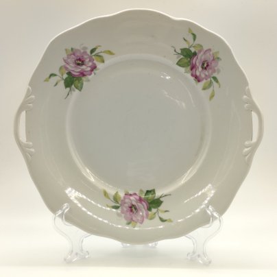 Блюдо сервировочное с двумя ручками и цветочным декором, фарфор, деколь, Дулевский фарфоровый завод (Дулёво), СССР, 1960 г.