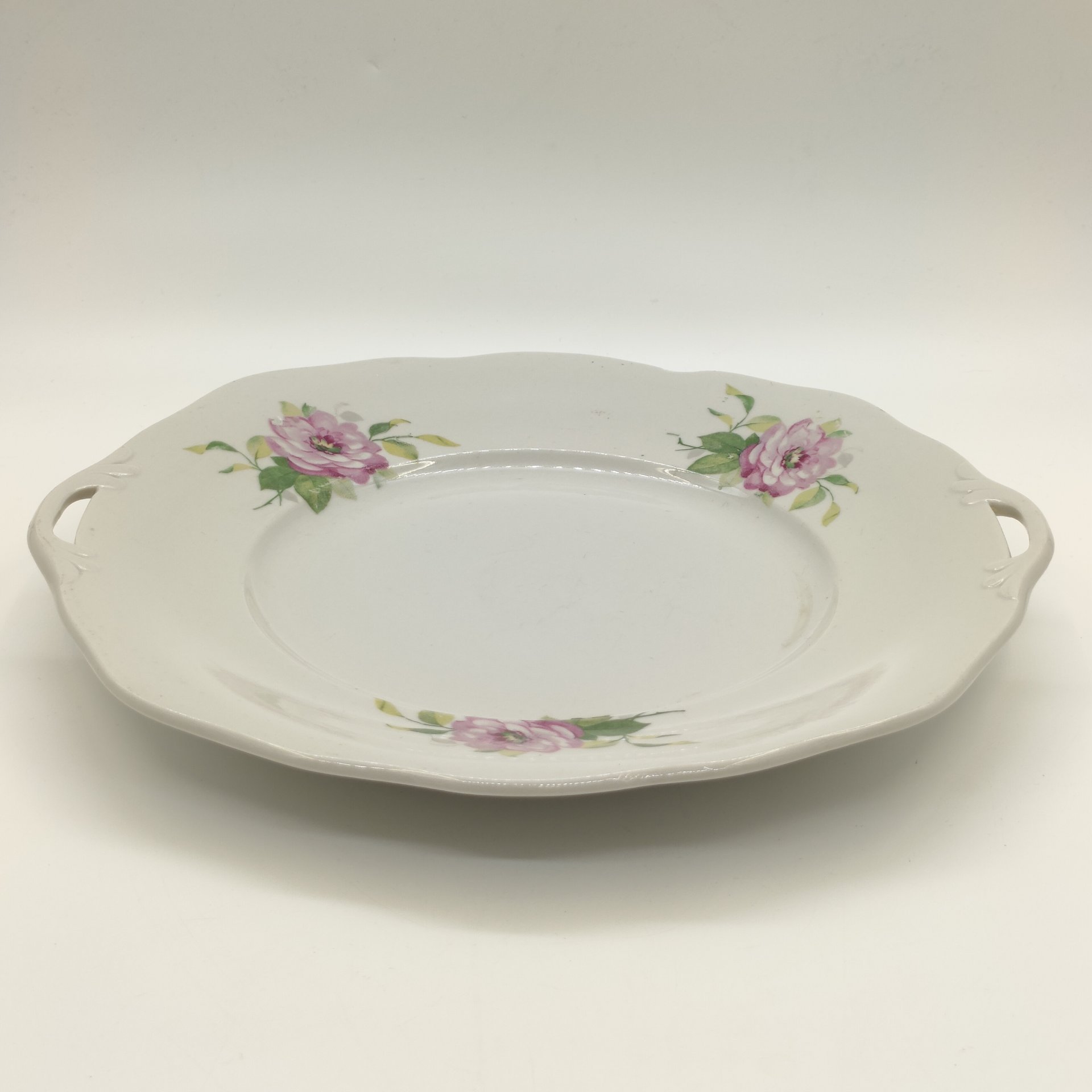 Блюдо сервировочное с двумя ручками и цветочным декором, фарфор, деколь, Дулевский фарфоровый завод (Дулёво), СССР, 1960 г.