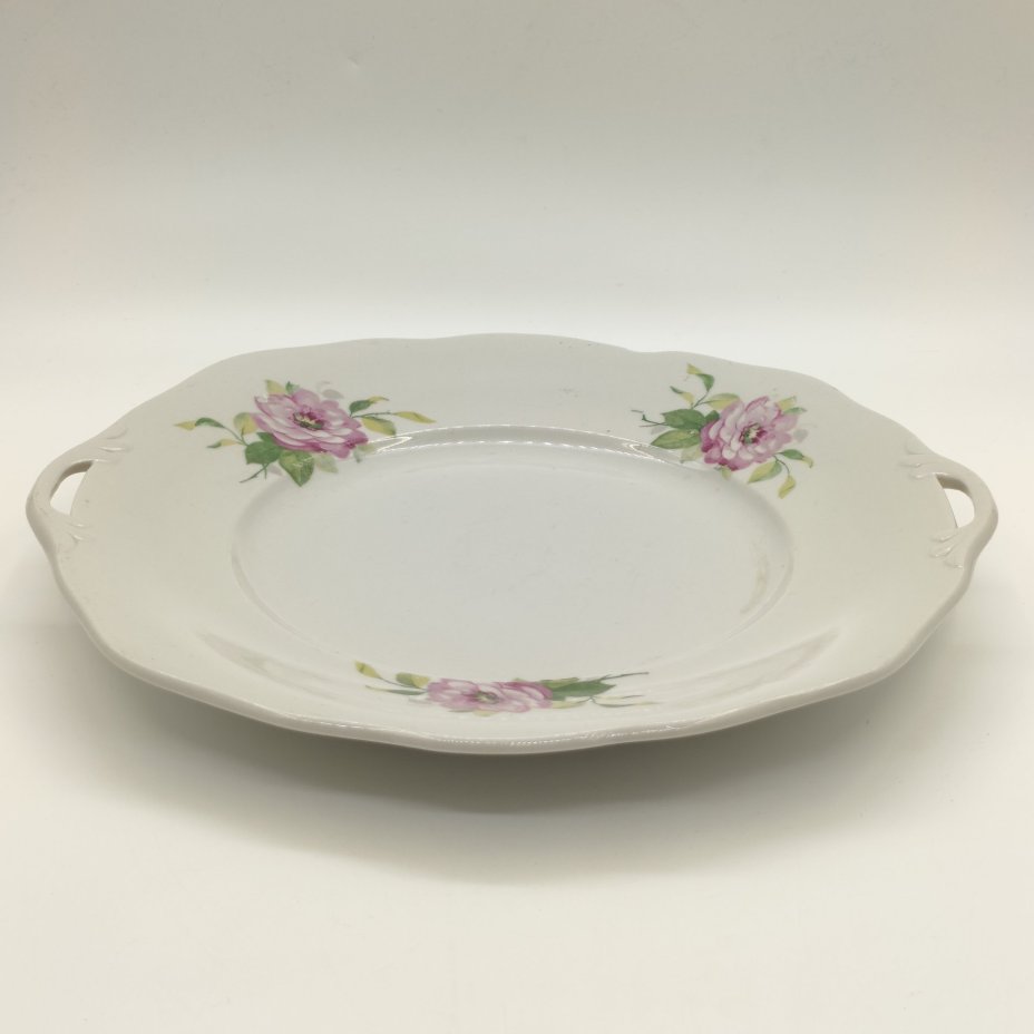 Блюдо сервировочное с двумя ручками и цветочным декором