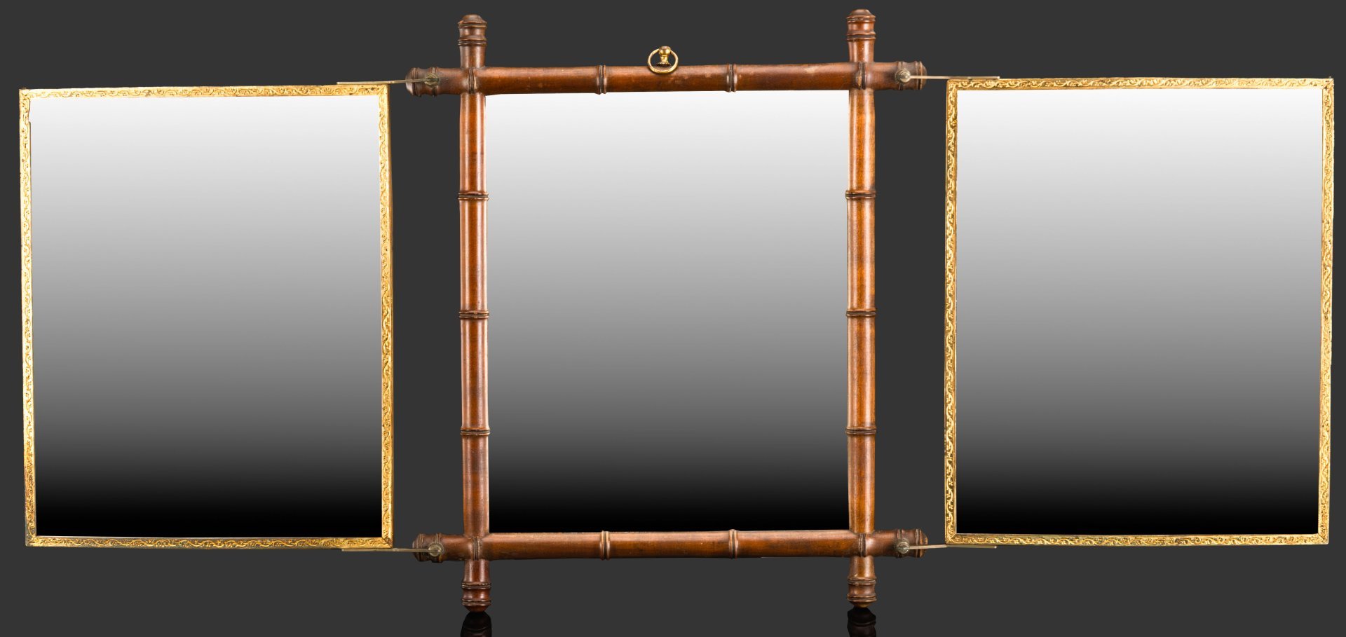 Зеркало подвесное трехстворчатое в стиле ар-нуво (модерн), оформленное в раму в виде бамбука и сценой прогулки красавиц-японок в саду со свитой, JBB TE SGDG