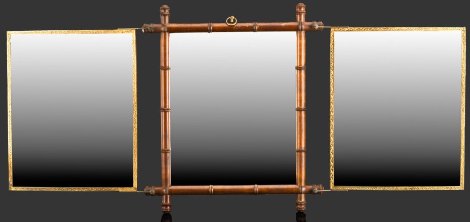 Зеркало подвесное трехстворчатое в стиле ар-нуво (модерн), оформленное в раму в виде бамбука и сценой прогулки красавиц-японок в саду со свитой, JBB TE SGDG