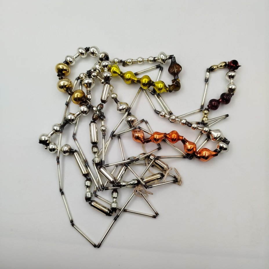 Новогодние игрушки "Бусы" ("Гирлянды"), 4 шт., стекло, краска, металл, СССР, 1950-1980 гг.